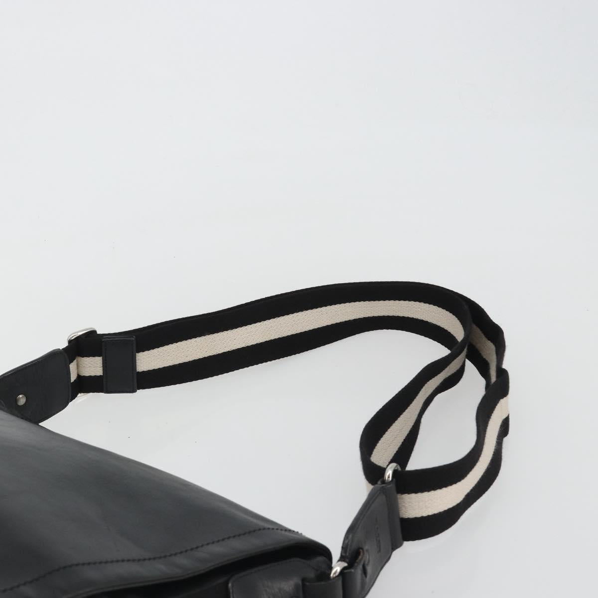 BALLY Shoulder Bag Leather Black Silver Auth 188106