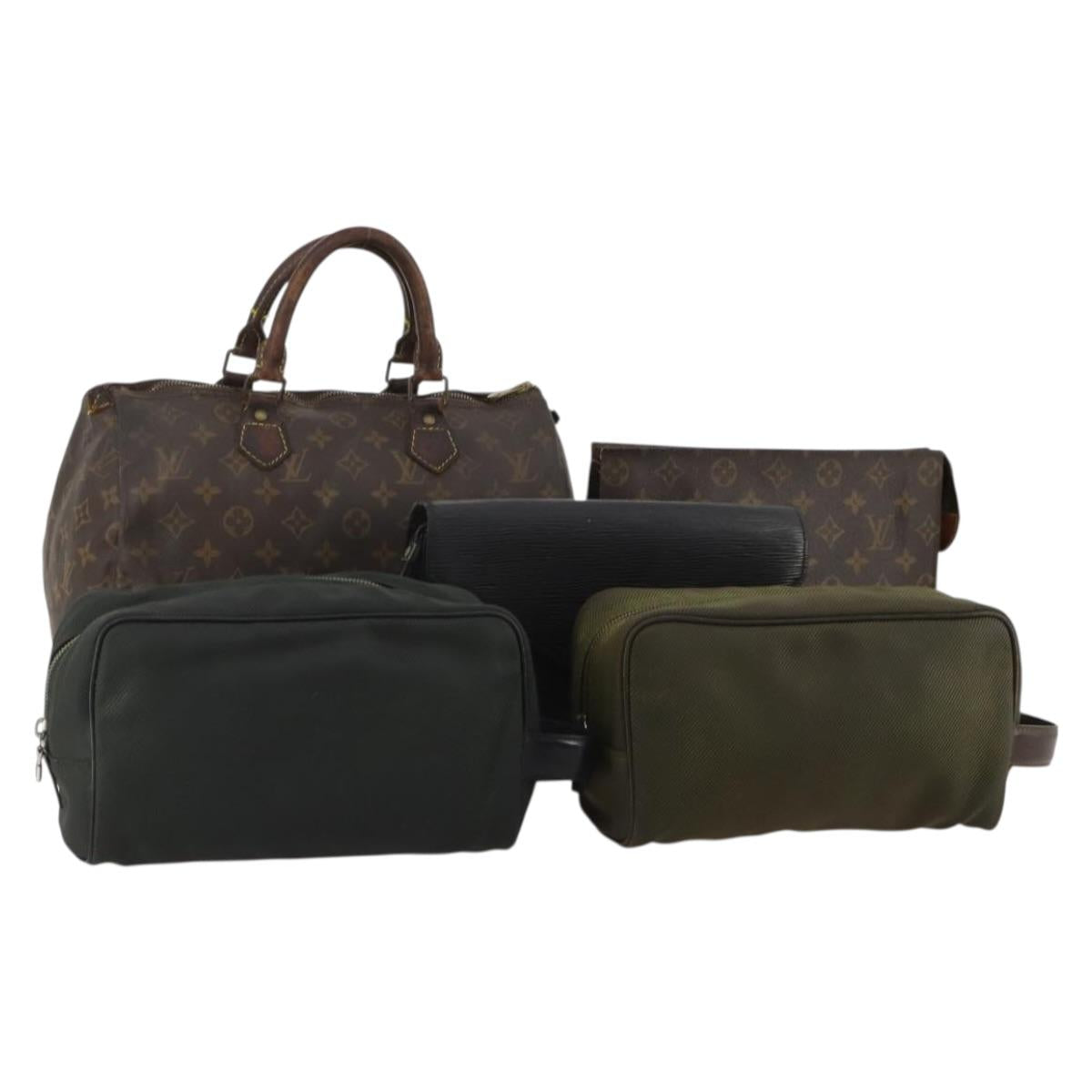 LOUIS VUITTON Monogram Epi Tie Clutch Bag 5 Set Green Black LV Auth 188114