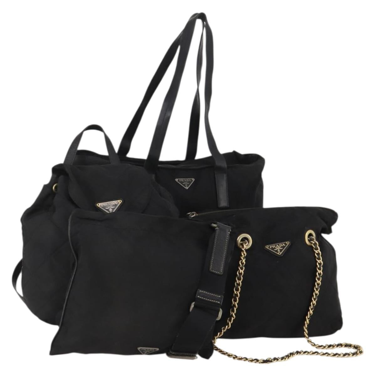 PRADA Shoulder Bag Nylon 4 Set Black Auth 188115