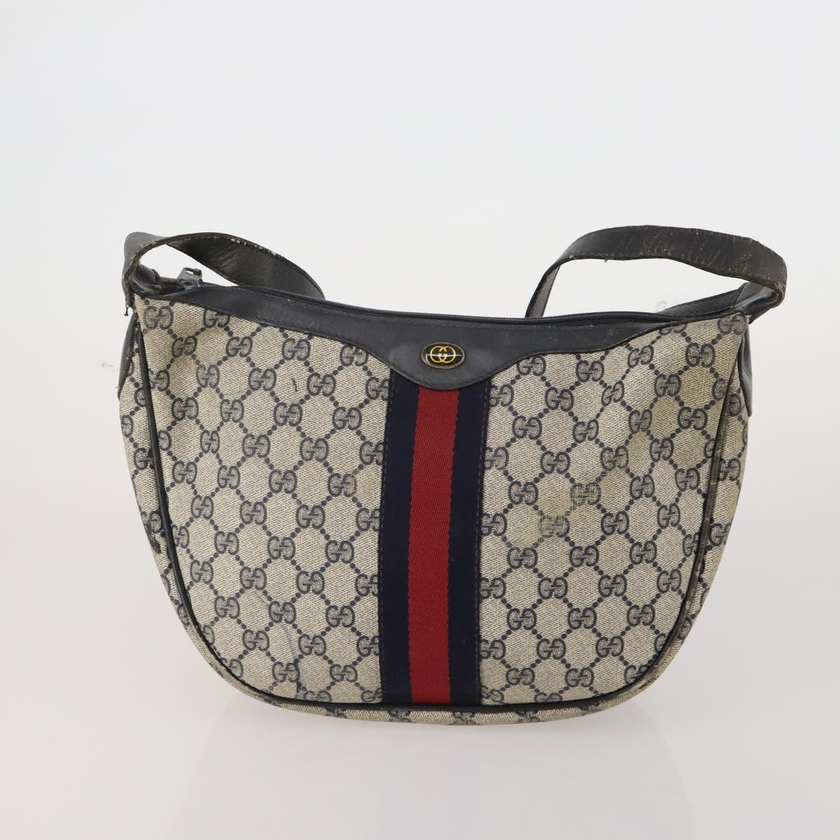 GUCCI GG Supreme Shoulder Bag PVC 4 Set Navy Beige Auth 188116