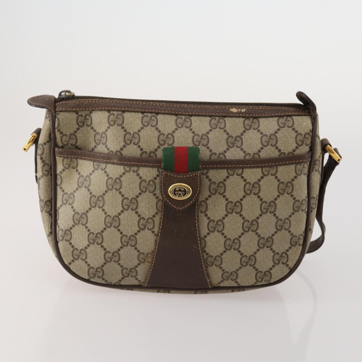 GUCCI GG Supreme Shoulder Bag PVC 4 Set Navy Beige Auth 188116