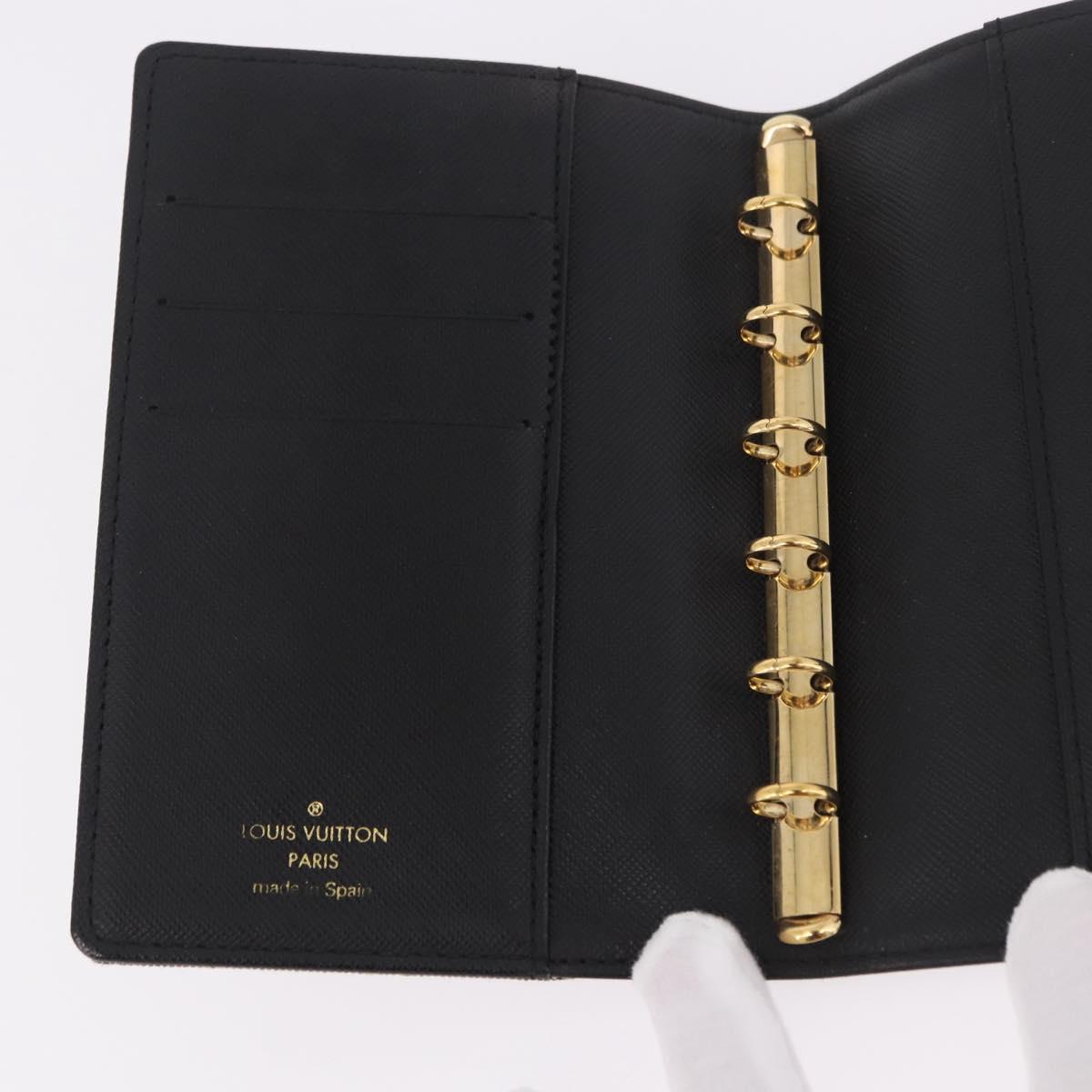 LOUIS VUITTON Monogram Mini Lin Agenda PM Planner Cover Black LV Auth 188193A