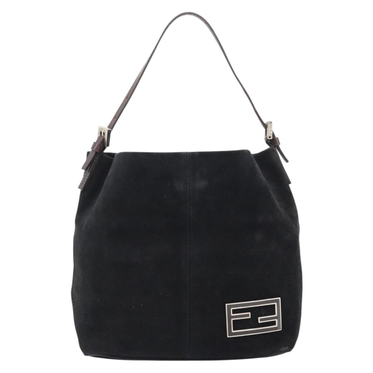 FENDI Shoulder Bag Suede Black Gold Auth 188202
