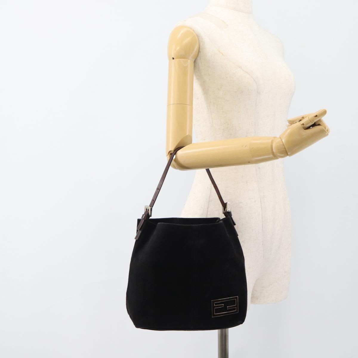 FENDI Shoulder Bag Suede Black Gold Auth 188202