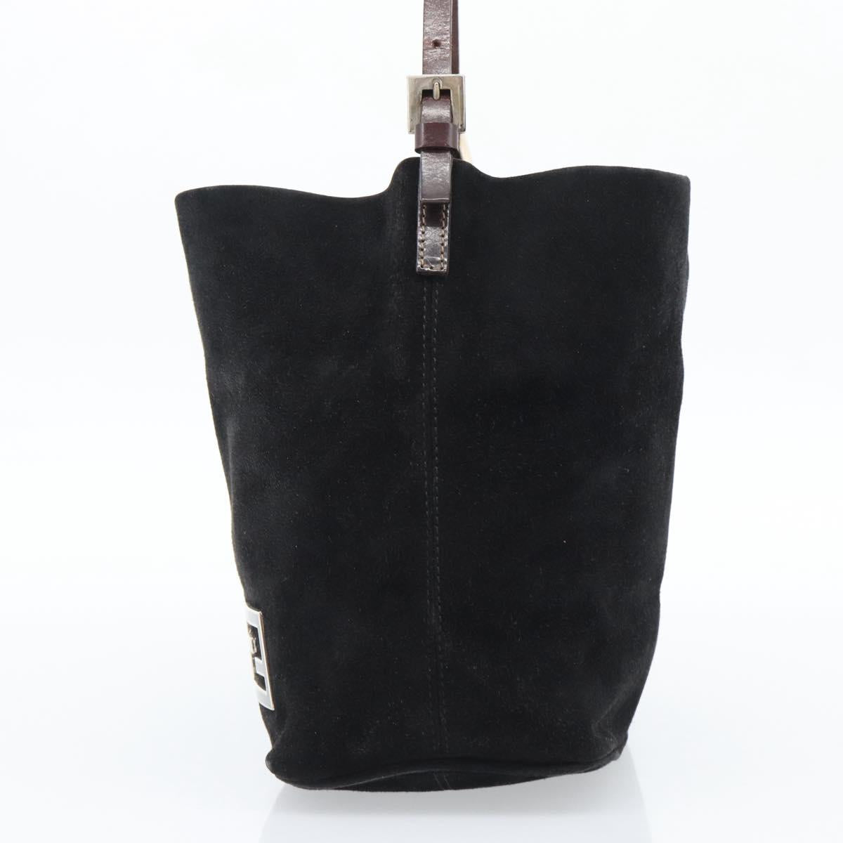 FENDI Shoulder Bag Suede Black Gold Auth 188202