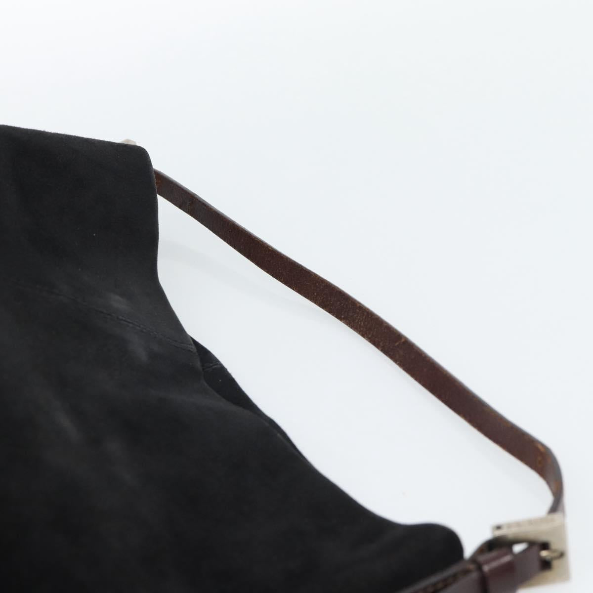FENDI Shoulder Bag Suede Black Gold Auth 188202