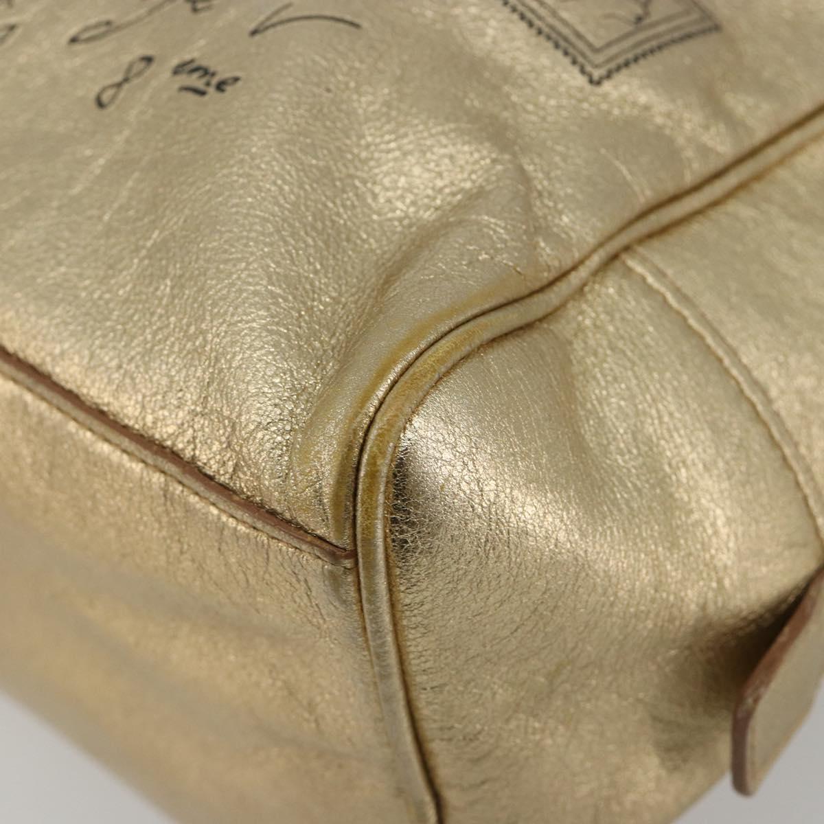 SAINT LAURENT Y Mail Hand Bag Leather Gold Auth 188208