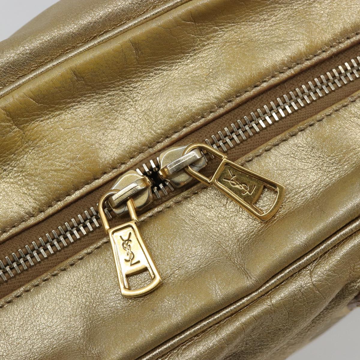 SAINT LAURENT Y Mail Hand Bag Leather Gold Auth 188208