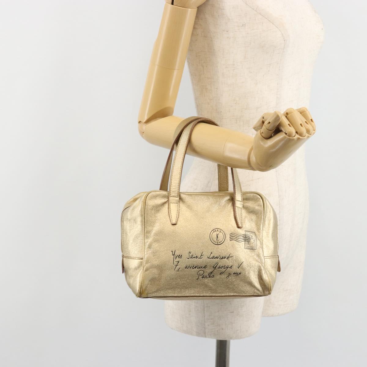 SAINT LAURENT Y Mail Hand Bag Leather Gold Auth 188208