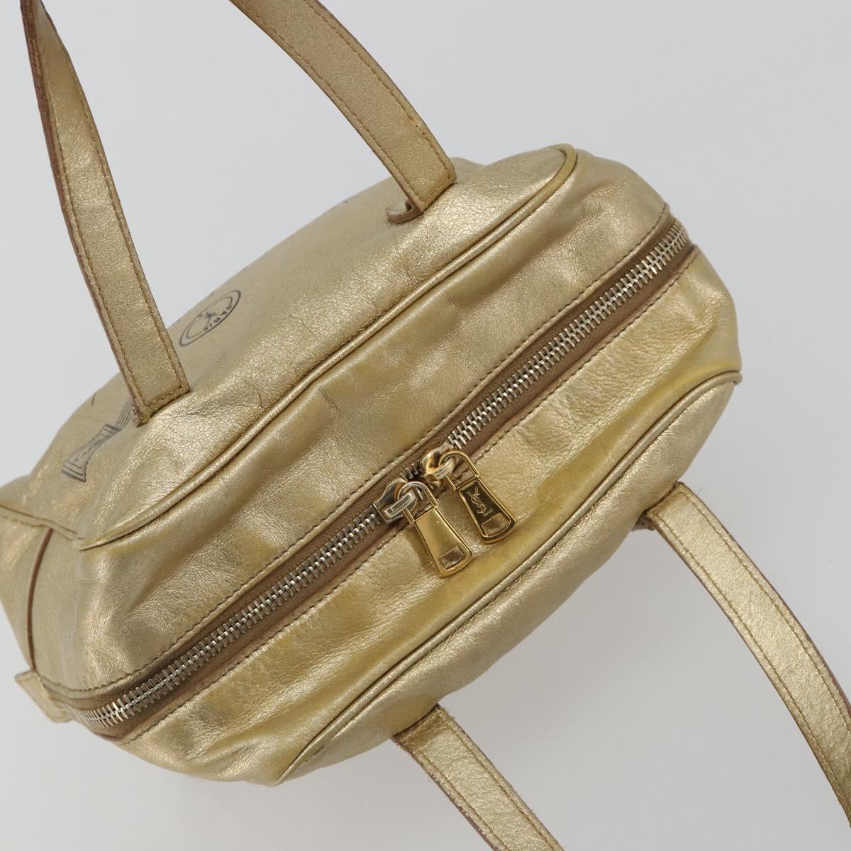 SAINT LAURENT Y Mail Hand Bag Leather Gold Auth 188208