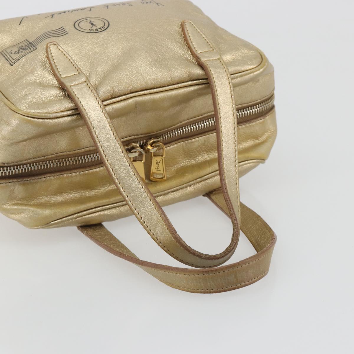 SAINT LAURENT Y Mail Hand Bag Leather Gold Auth 188208