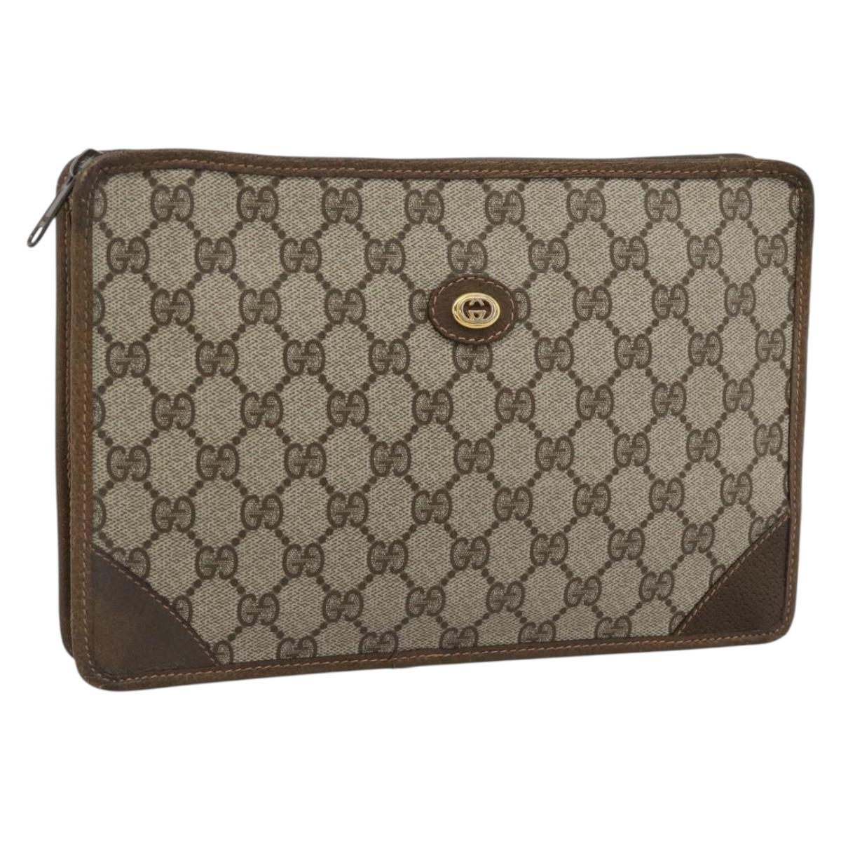 GUCCI GG Supreme Clutch Bag PVC Beige Gold Auth 188209