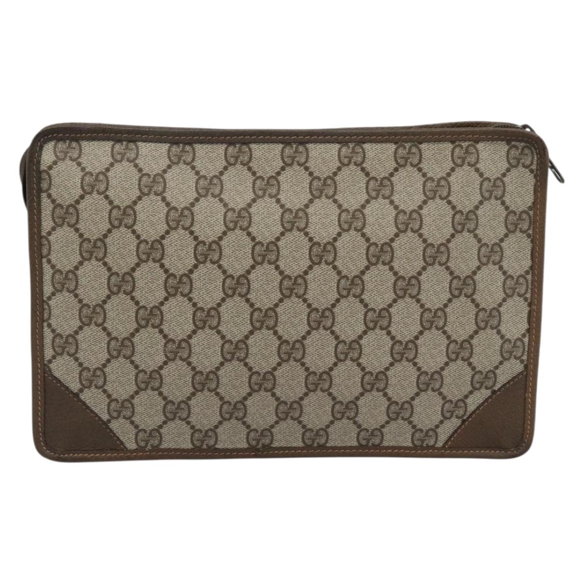 GUCCI GG Supreme Clutch Bag PVC Beige Gold Auth 188209