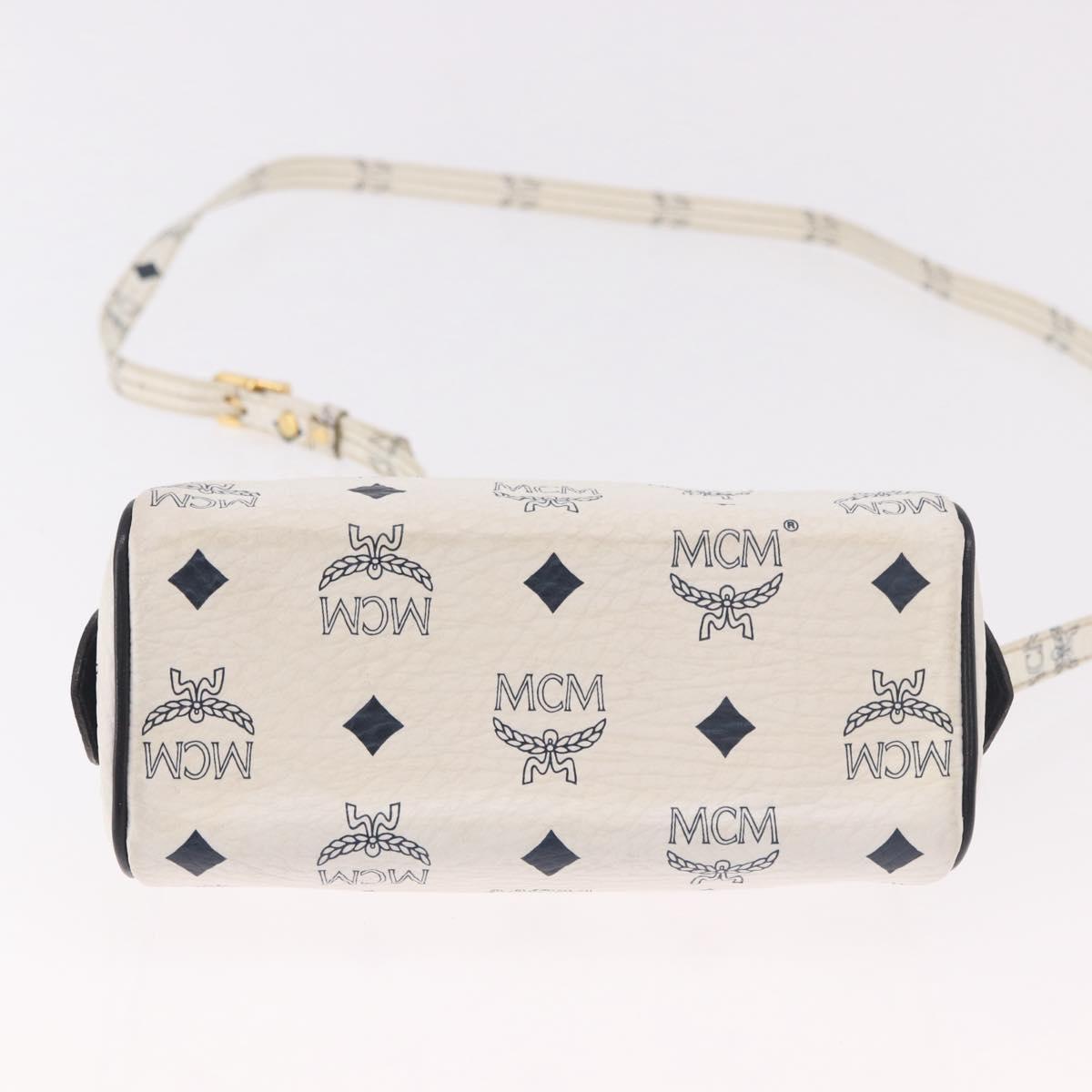 MCM Vicetos Logogram Hand Bag PVC Leather 2way White Gold Auth 188210