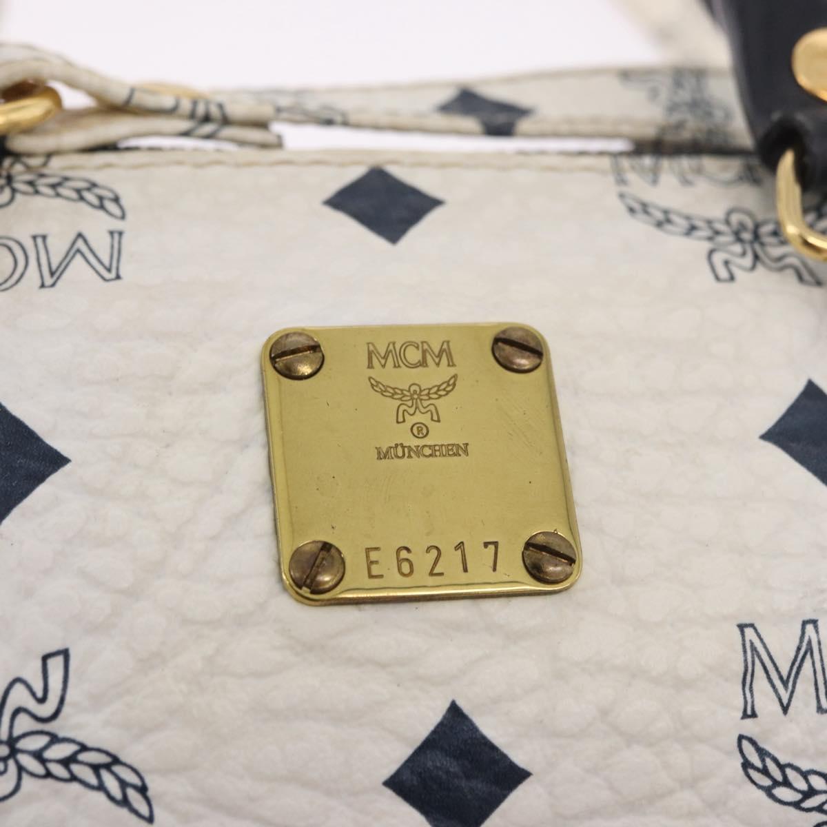 MCM Vicetos Logogram Hand Bag PVC Leather 2way White Gold Auth 188210