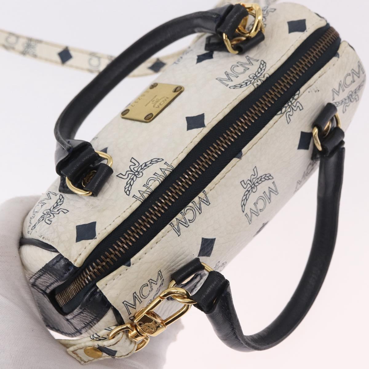 MCM Vicetos Logogram Hand Bag PVC Leather 2way White Gold Auth 188210