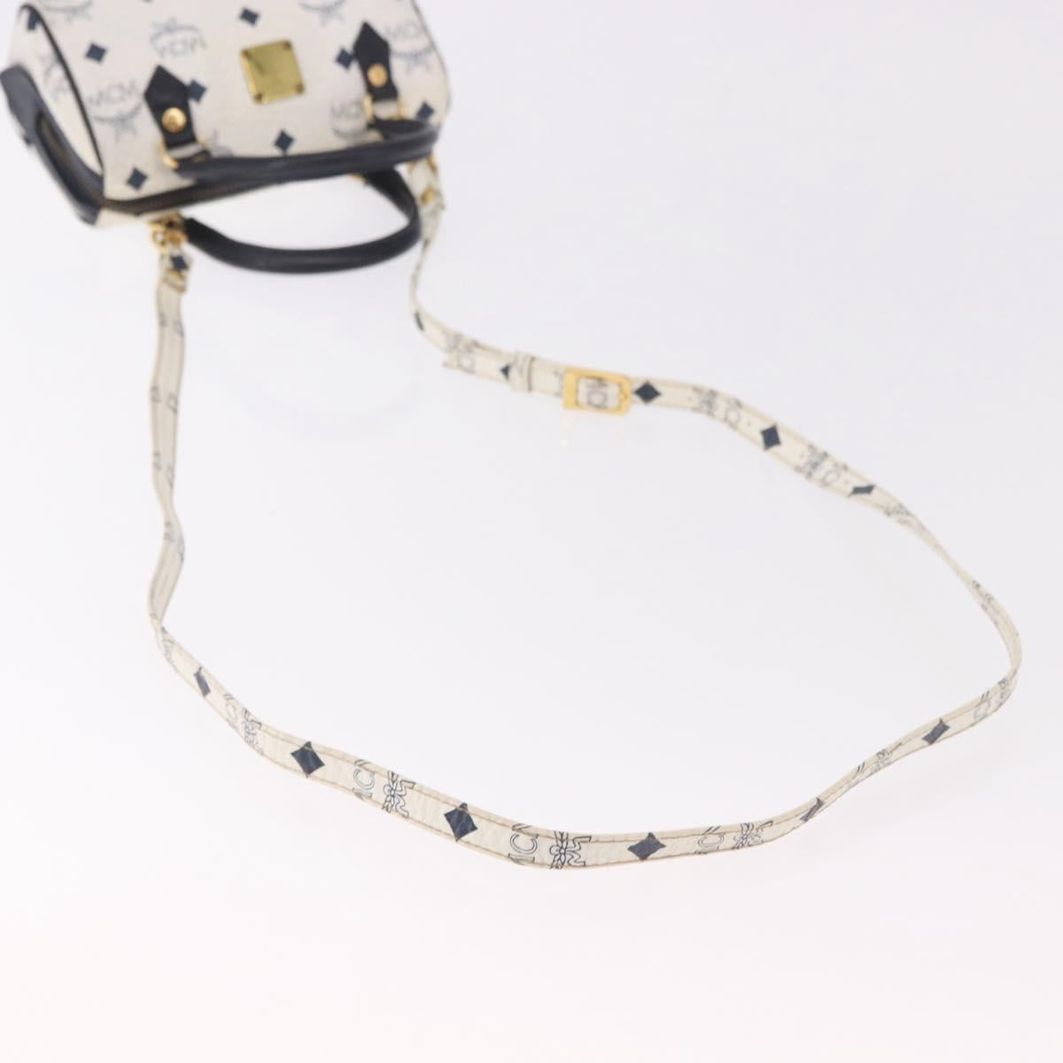 MCM Vicetos Logogram Hand Bag PVC Leather 2way White Gold Auth 188210