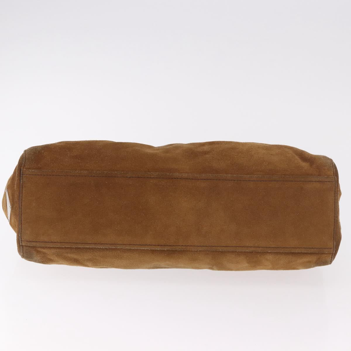 PRADA Hand Bag Suede Brown Silver Auth 188213SAV