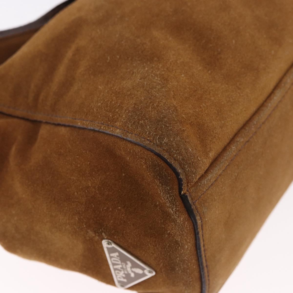 PRADA Hand Bag Suede Brown Silver Auth 188213SAV