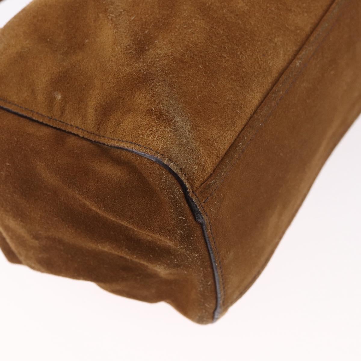PRADA Hand Bag Suede Brown Silver Auth 188213SAV