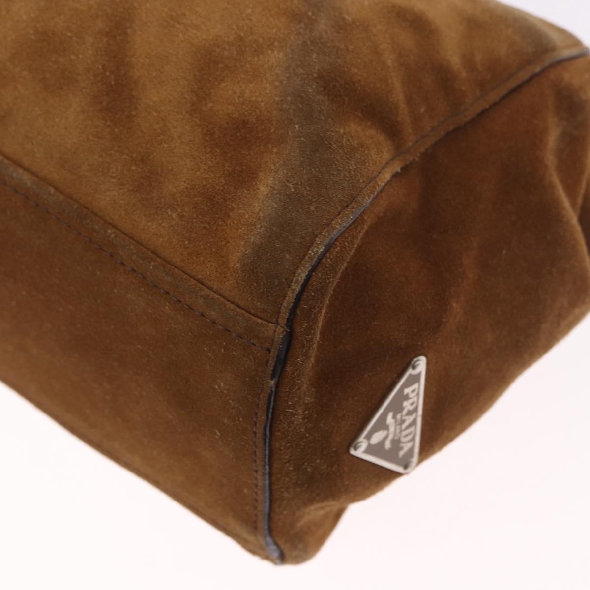 PRADA Hand Bag Suede Brown Silver Auth 188213SAV