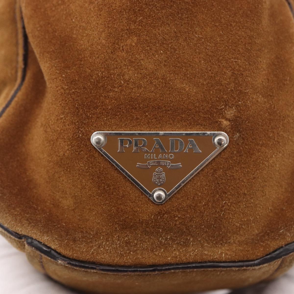 PRADA Hand Bag Suede Brown Silver Auth 188213SAV