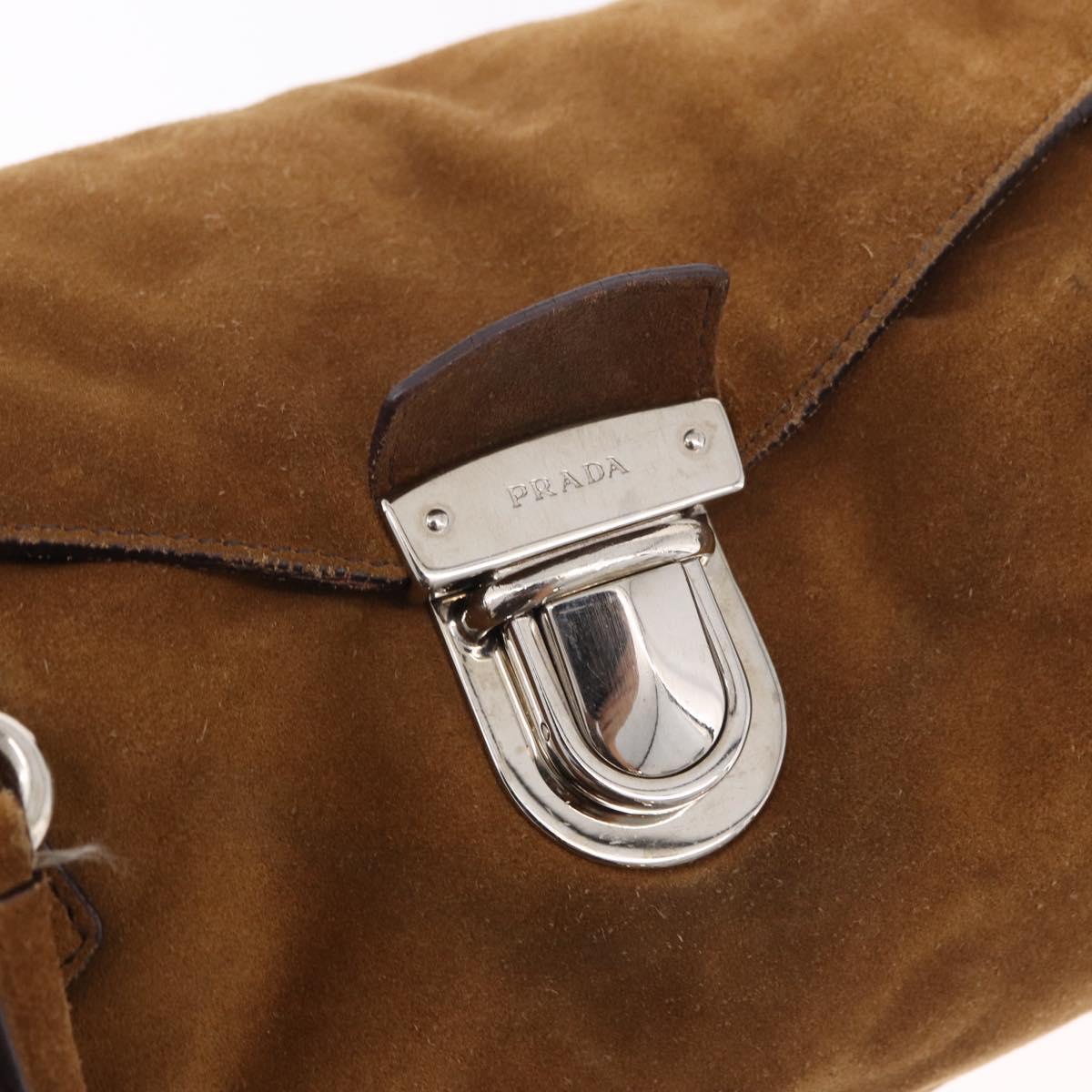 PRADA Hand Bag Suede Brown Silver Auth 188213SAV