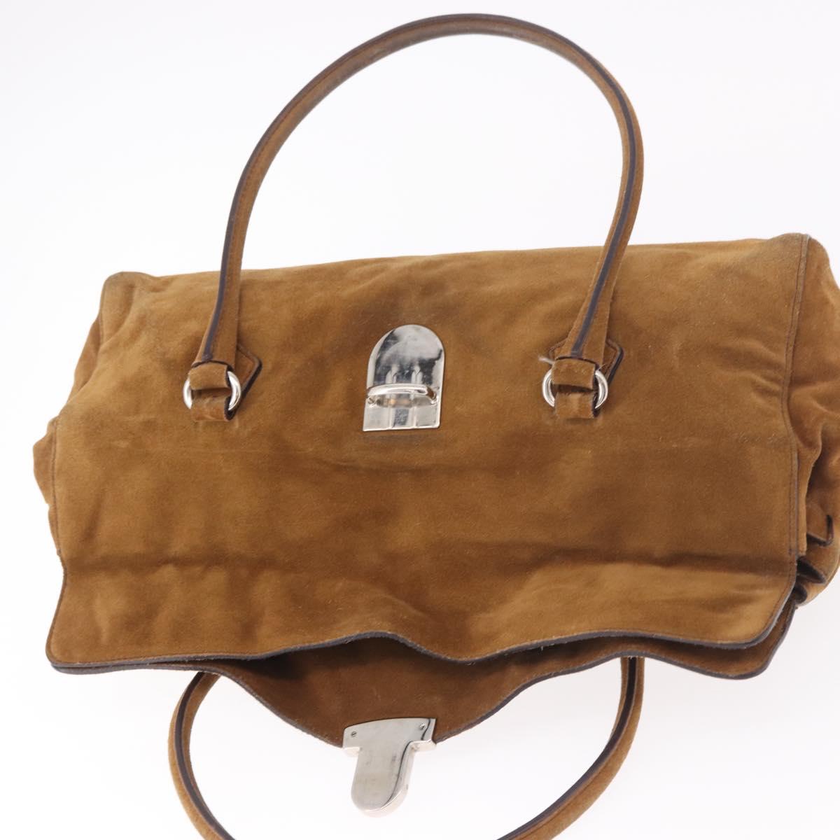 PRADA Hand Bag Suede Brown Silver Auth 188213SAV