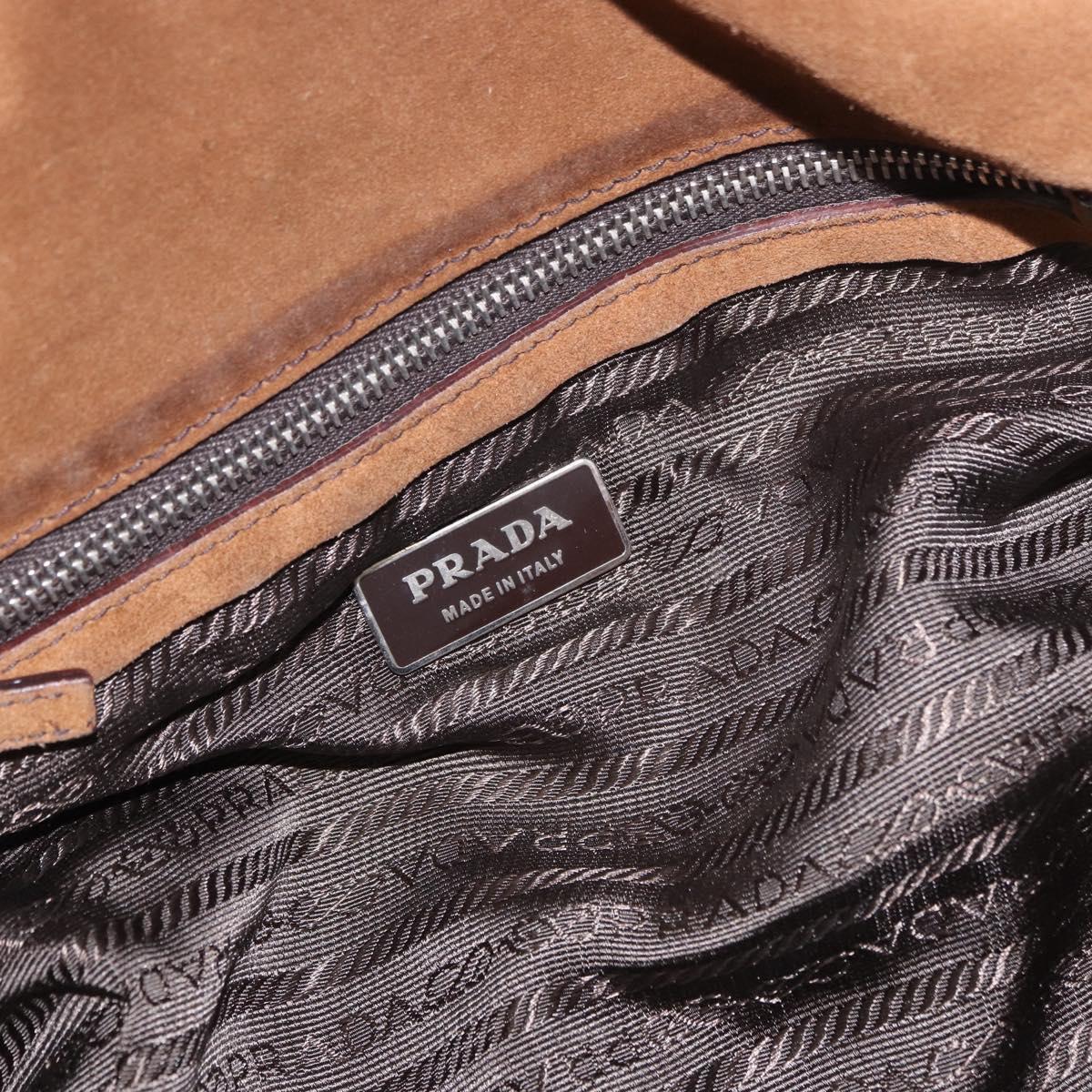 PRADA Hand Bag Suede Brown Silver Auth 188213SAV