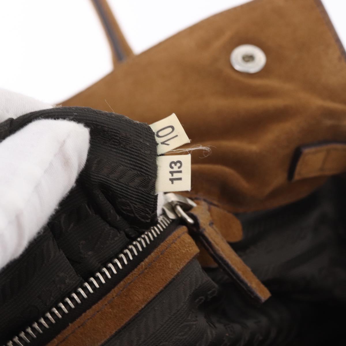 PRADA Hand Bag Suede Brown Silver Auth 188213SAV