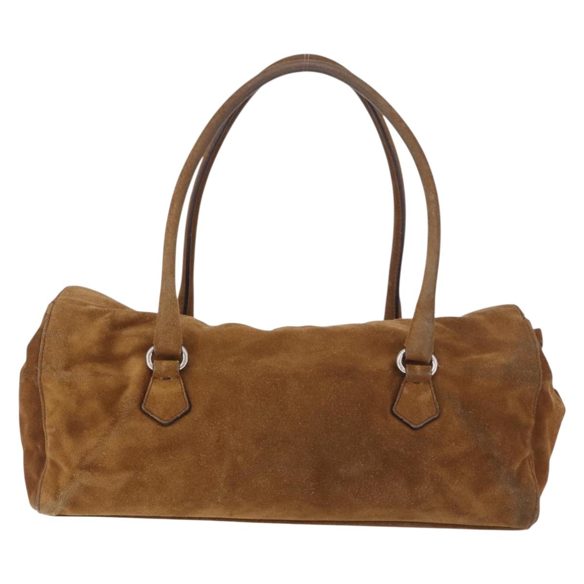 PRADA Hand Bag Suede Brown Silver Auth 188213SAV