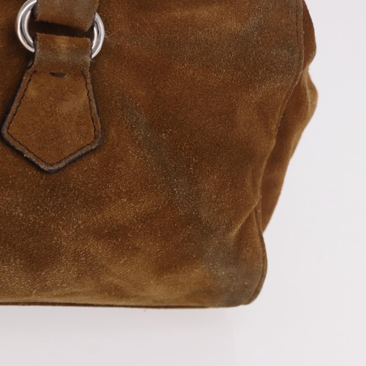 PRADA Hand Bag Suede Brown Silver Auth 188213SAV