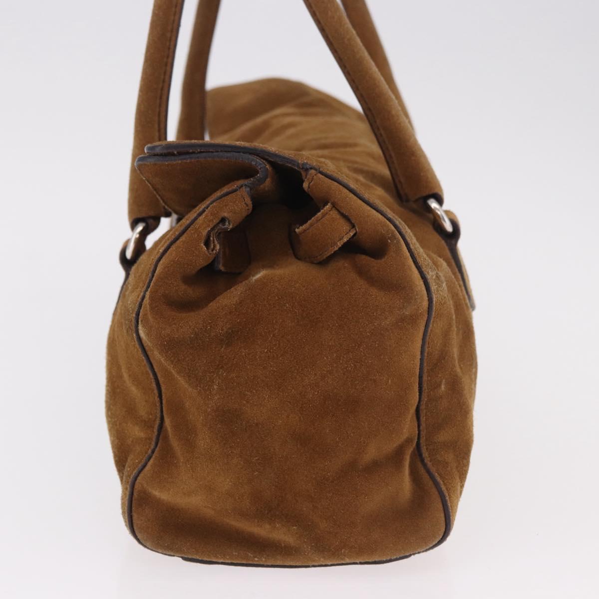 PRADA Hand Bag Suede Brown Silver Auth 188213SAV