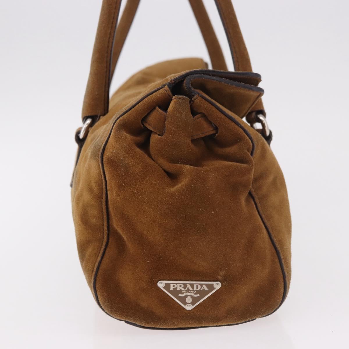 PRADA Hand Bag Suede Brown Silver Auth 188213SAV
