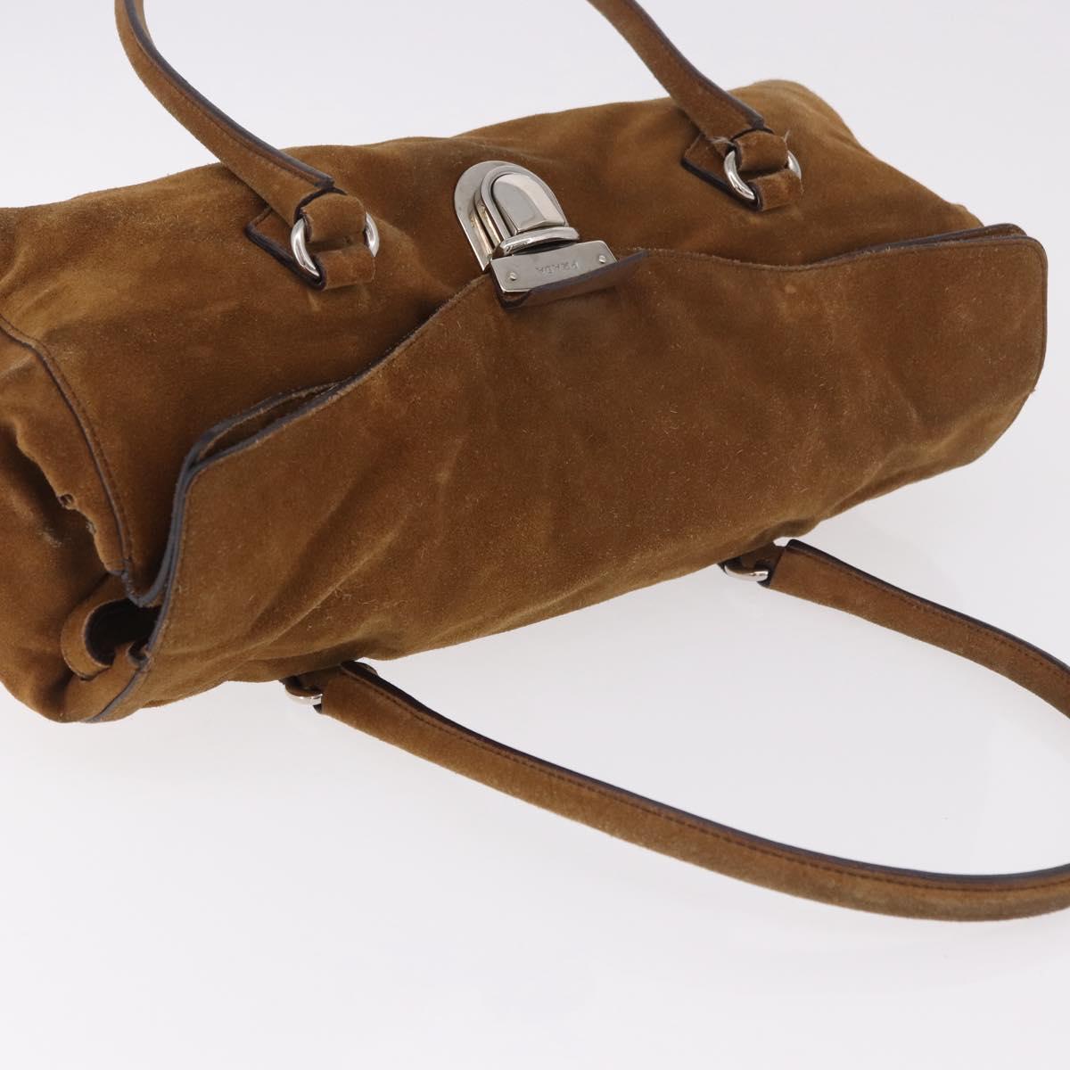 PRADA Hand Bag Suede Brown Silver Auth 188213SAV