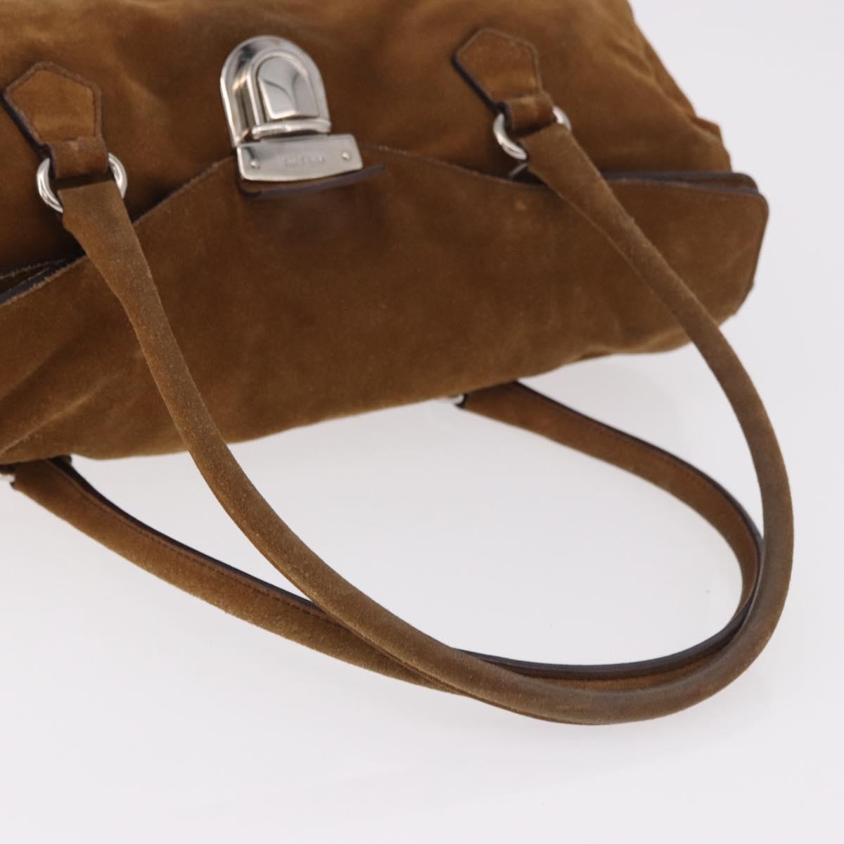 PRADA Hand Bag Suede Brown Silver Auth 188213SAV