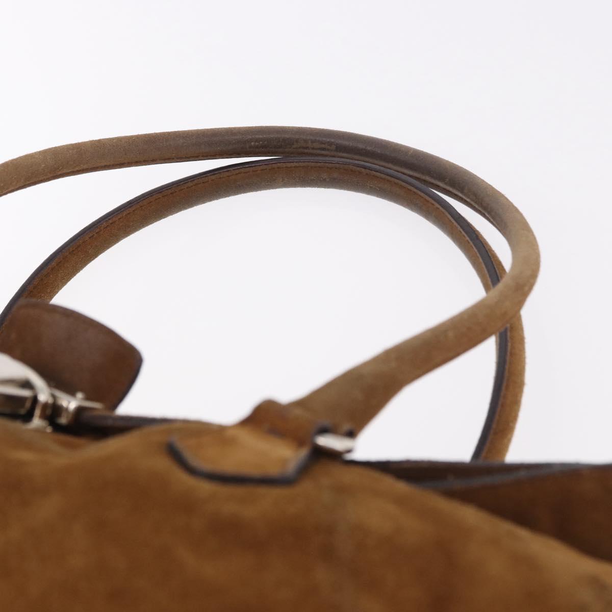 PRADA Hand Bag Suede Brown Silver Auth 188213SAV