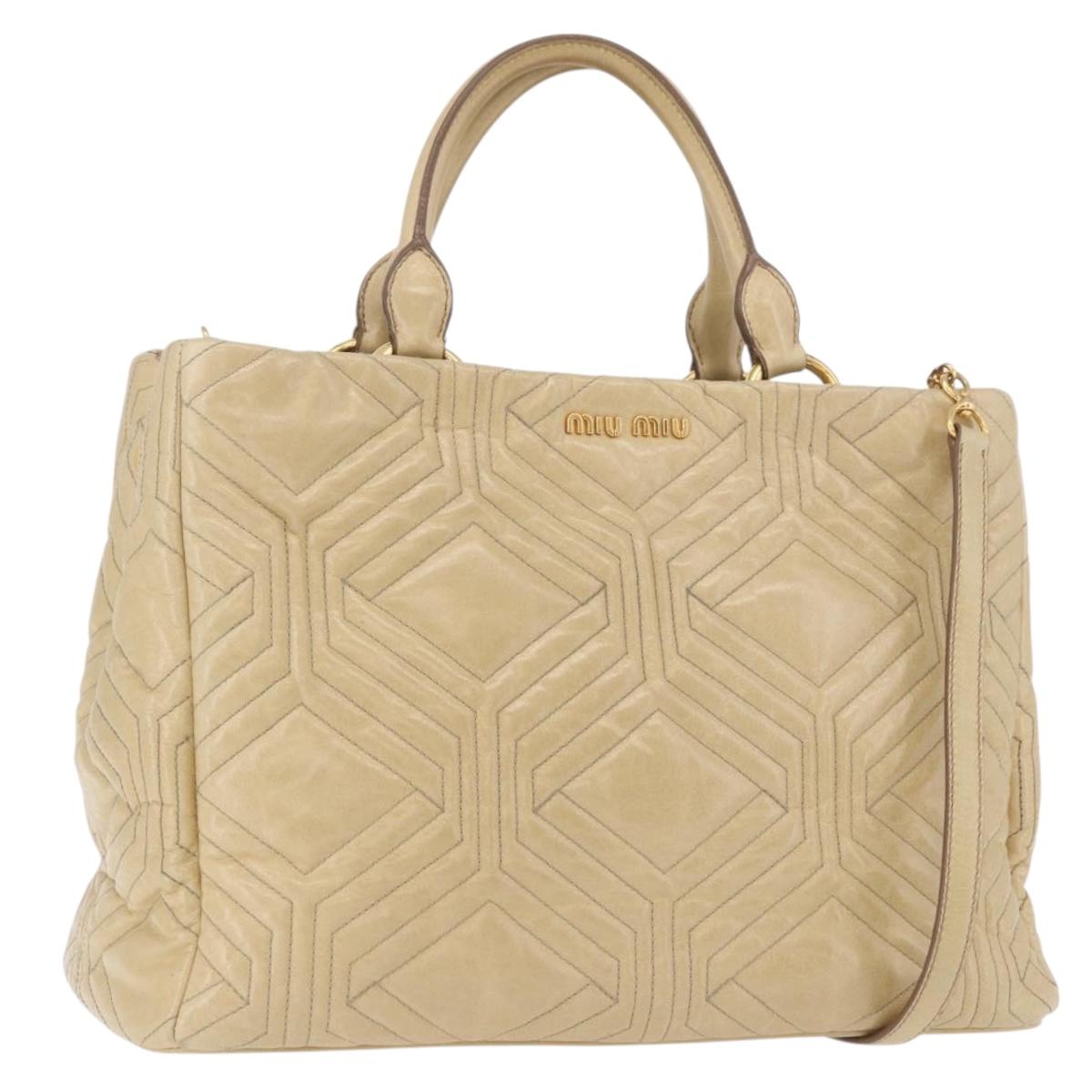 Miu Miu Tote Bag Leather 2way Beige Gold Auth 188214A