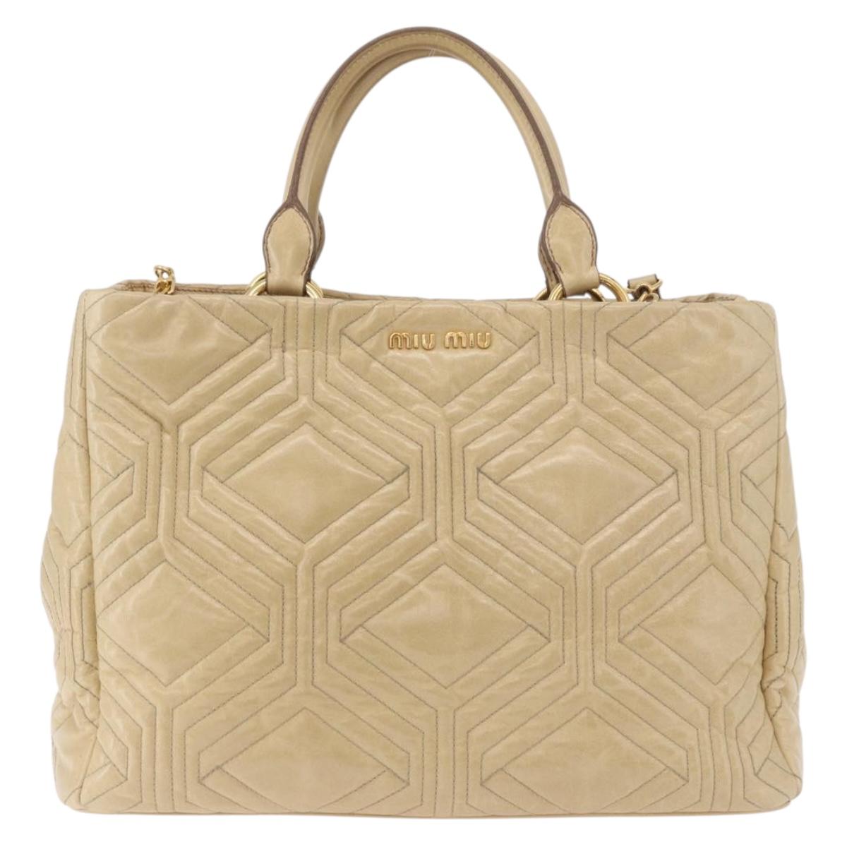 Miu Miu Tote Bag Leather 2way Beige Gold Auth 188214A