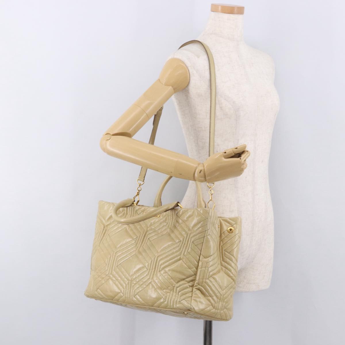 Miu Miu Tote Bag Leather 2way Beige Gold Auth 188214A