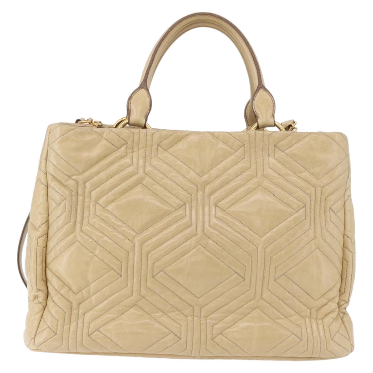 Miu Miu Tote Bag Leather 2way Beige Gold Auth 188214A