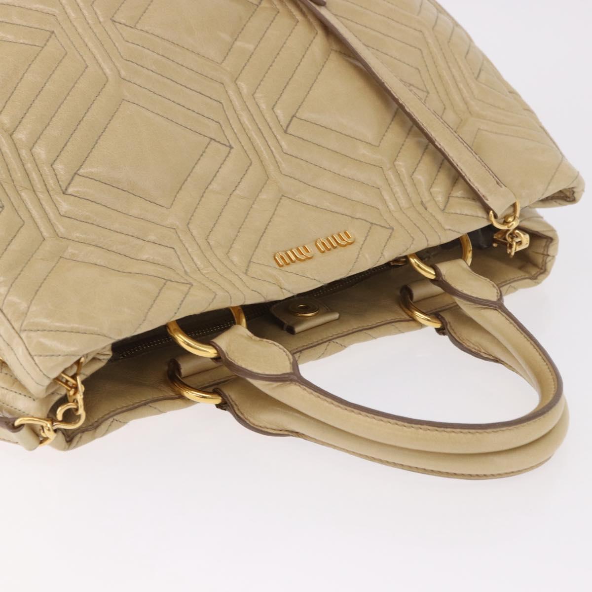 Miu Miu Tote Bag Leather 2way Beige Gold Auth 188214A