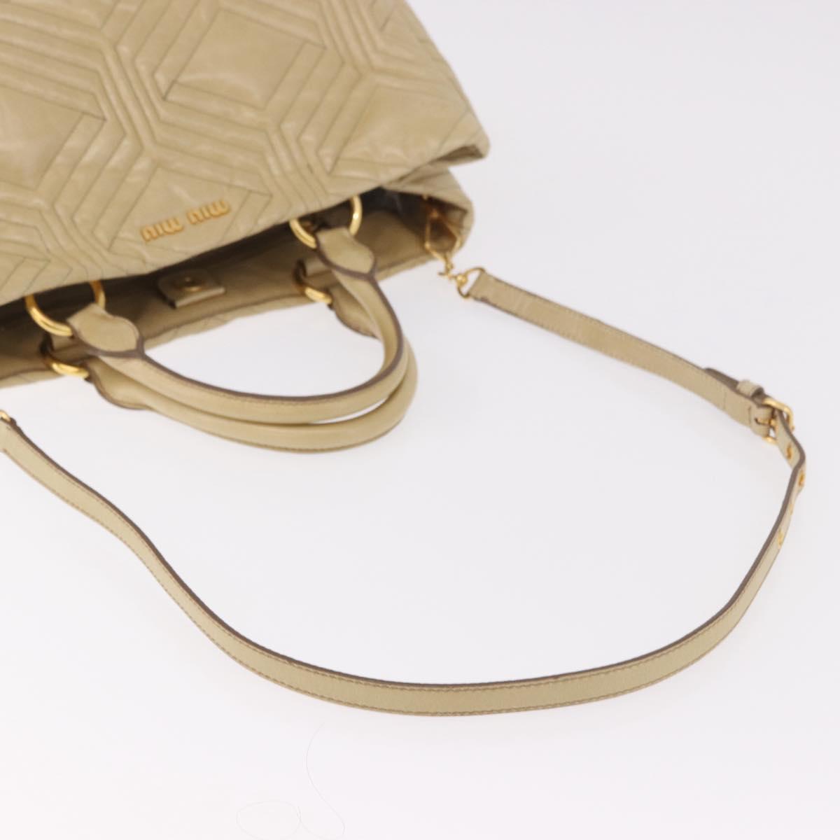 Miu Miu Tote Bag Leather 2way Beige Gold Auth 188214A