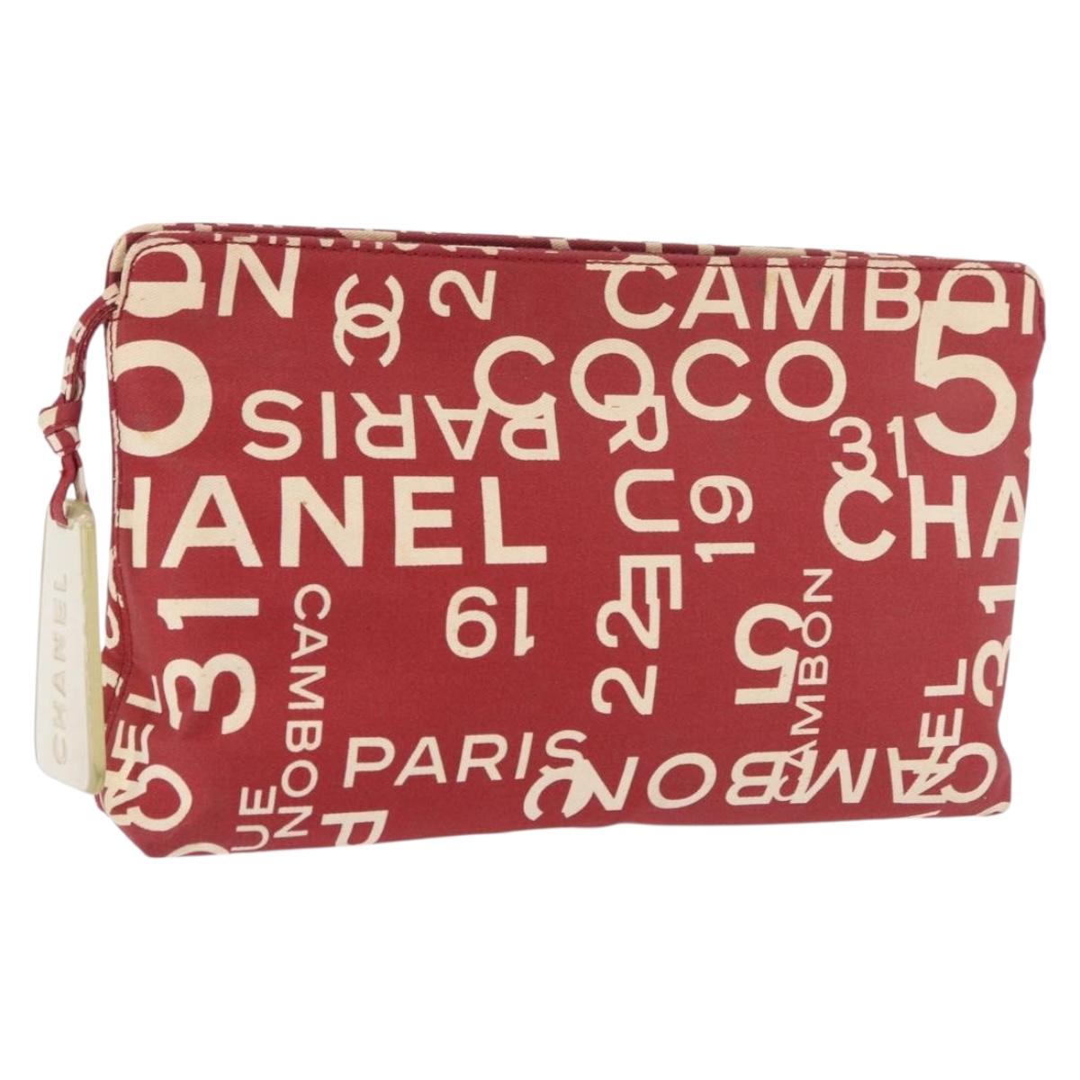 CHANEL Bysy Line Pouch Canvas Red Silver CC Auth 188217