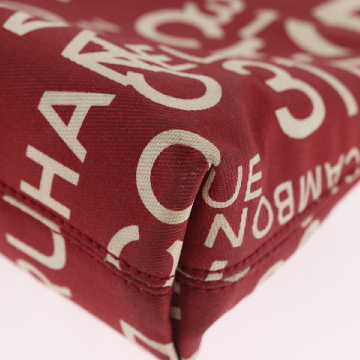 CHANEL Bysy Line Pouch Canvas Red Silver CC Auth 188217