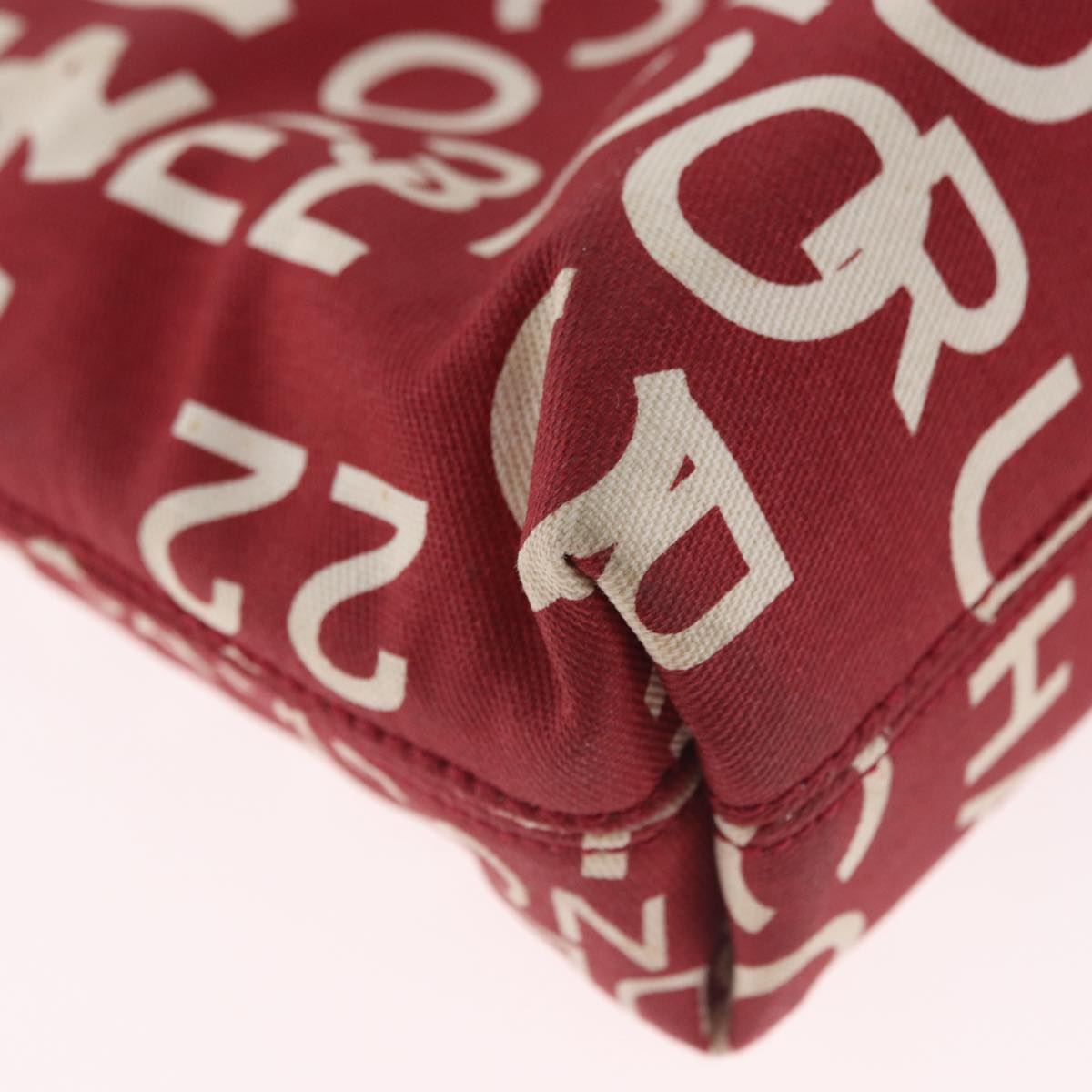 CHANEL Bysy Line Pouch Canvas Red Silver CC Auth 188217