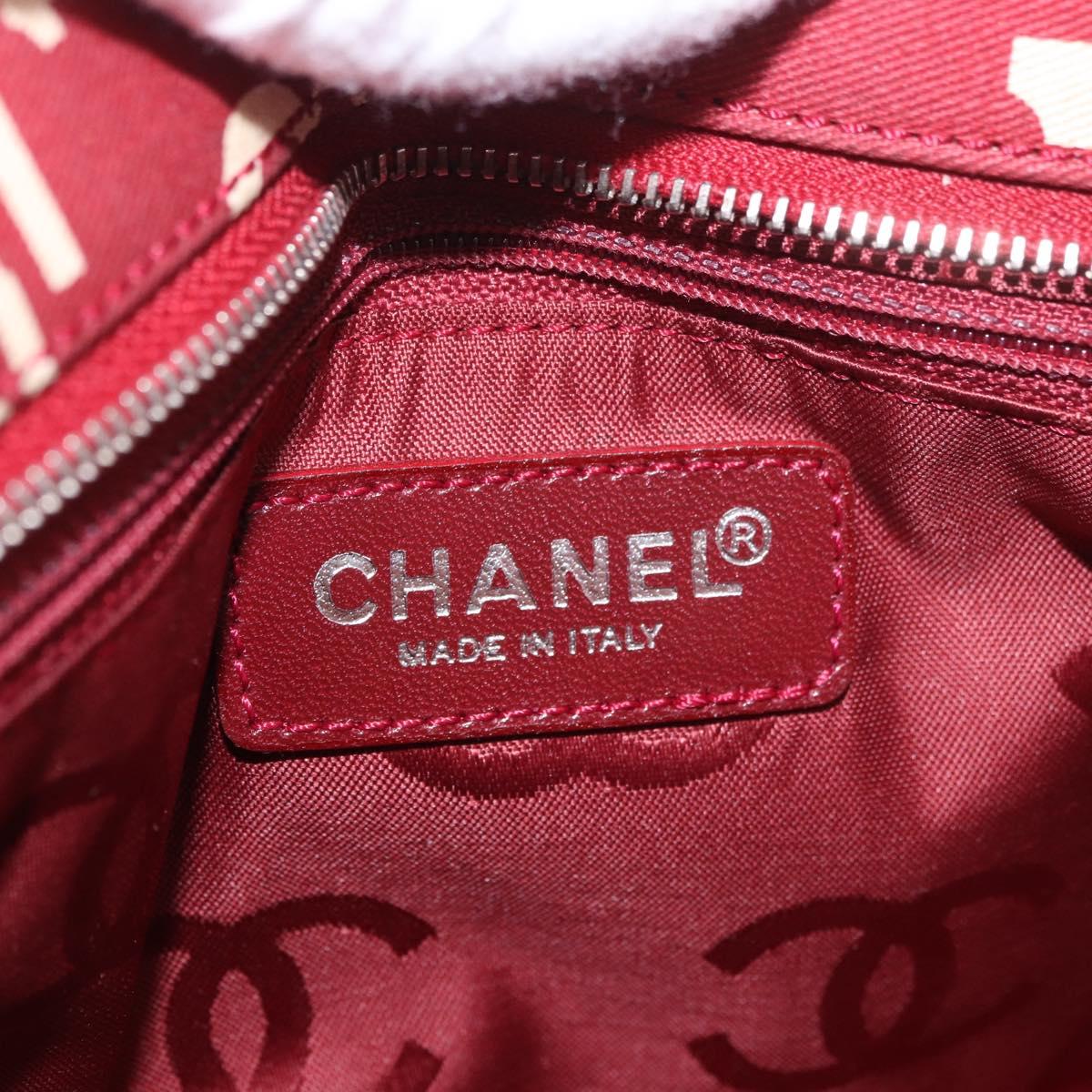 CHANEL Bysy Line Pouch Canvas Red Silver CC Auth 188217