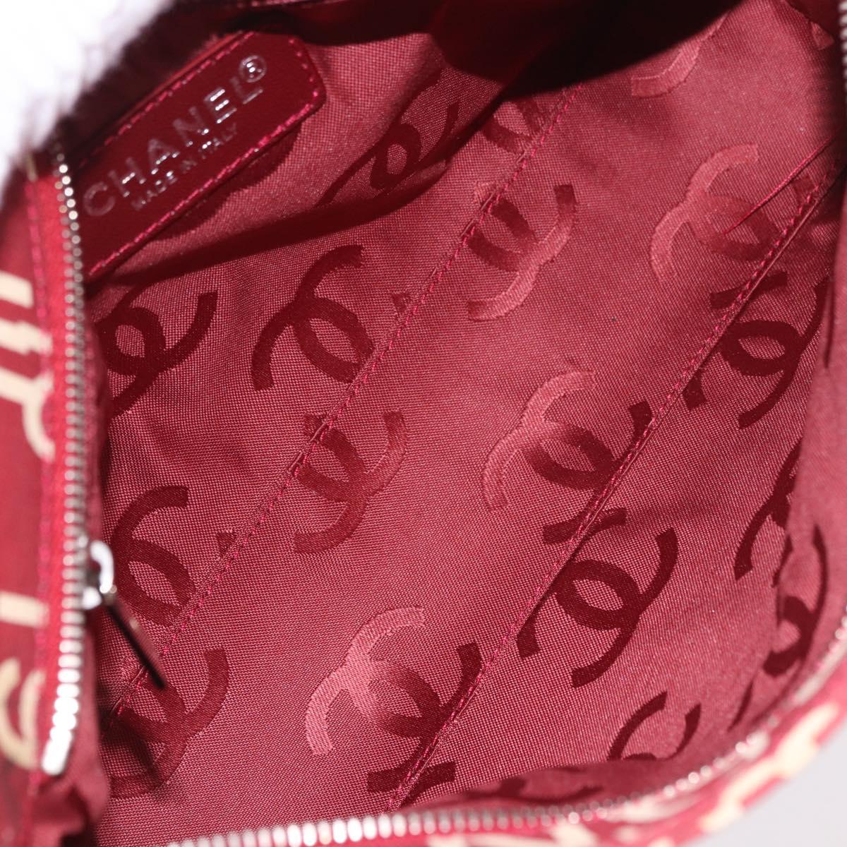 CHANEL Bysy Line Pouch Canvas Red Silver CC Auth 188217