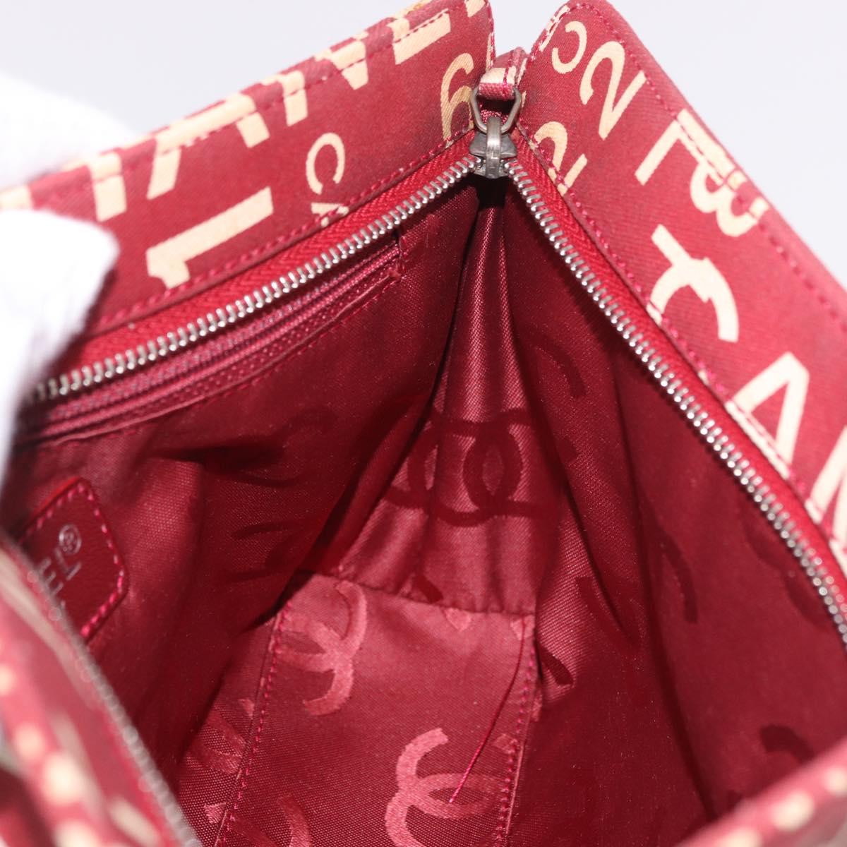 CHANEL Bysy Line Pouch Canvas Red Silver CC Auth 188217