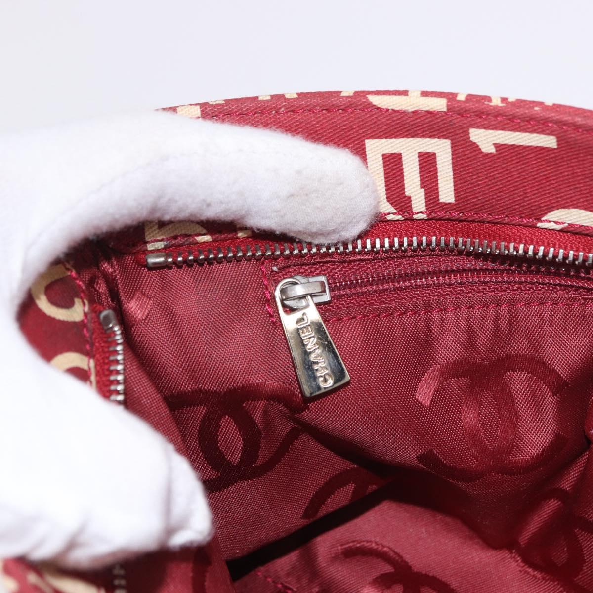 CHANEL Bysy Line Pouch Canvas Red Silver CC Auth 188217